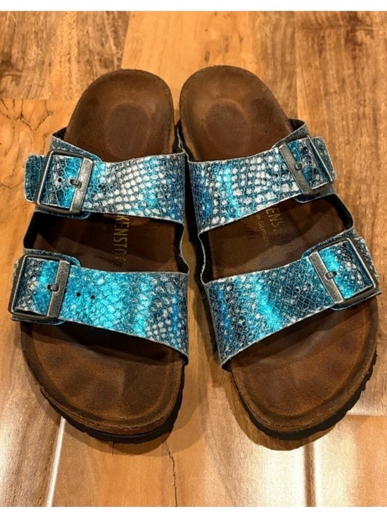 Birkenstock Shoes - Birkenstock Classic Arizona Anaconda Women's Mules Turquoise Size 7 -7.5